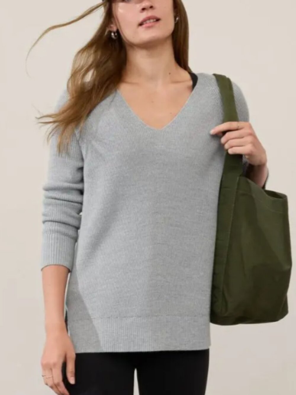 Athleta Hanover Refined V-neck Sweater XL grey gray merino wool